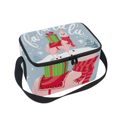 

ALAZA Lunch Box Insulated Lunch Bag Large Cooler Cute Llama Christmas Card Tote Bag