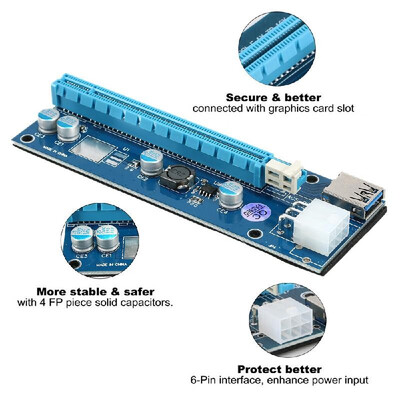 

PCI-E 6 Pin Riser Card 1X to 16X USB 30 Cable 6pin USB Riser for Bitcoin Mining