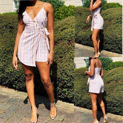 

Starmoon Womens Summer Sexy Off Shoulder Loose Playsuit Romper Short Stripe Jumpsuits