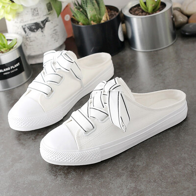 

Summer 2019 new small white canvas shoes women Joker breathable lazy one&a half slippers students flat summer