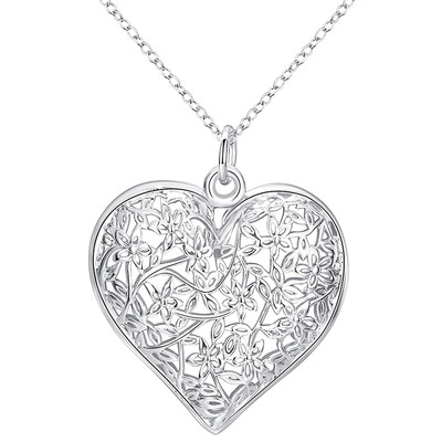 

Necklace Chain Pendant Silver Heart Layered Hollow Elegant Retro Style For Women Peach Heart Pendant Necklace