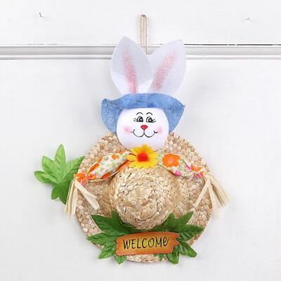 

Gobestart Easter Garland Scarecrow Bunny Handmade Creative-Cute Straw Hat For Children