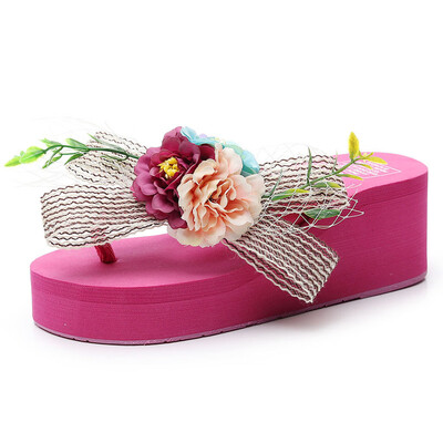 

Rose Women Girls Floral Wedges Bohemian Style Flip Flops Sandals Slippers Beach Shoes
