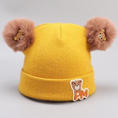 

Baby headgear in autumn&winter boys&girls knitted pure cotton cotton warm cartoon cute double ball caps
