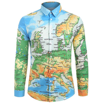 

Detailed Colored Europe Map Print Button Shirt