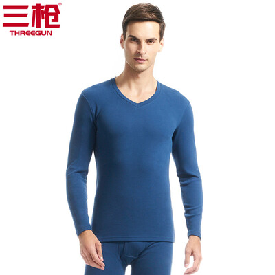

Three guns thermal underwear men 2018 autumn&winter new product refreshing skin stretch thick cotton round neck v-neck long-sleeved couple autumn clothes long pants womens suit mens deep love blue 2XL