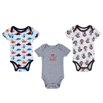

Kids Short Sleeve Bodysuit Baby Clothing Carton Printed Baby Girl Boy Jumpsuit Children Playsuit 3pcsset