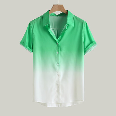 

Tailored Mens Loose Blouse Breathable Short Sleeve Turn-Down Collar Gradient Shirt