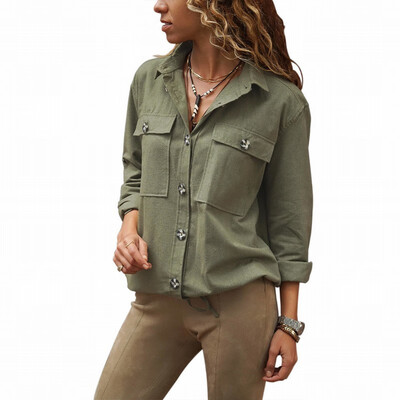 

Womens buckle shirt suit collar long sleeve loose shirt