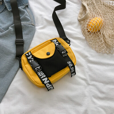 

2019 new fashion personality letter Messenger bag casual wild hit color shoulder bag female Korean version of the cool cool canvas bag