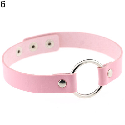 

Women Fashion Punk Choker O-Ring Faux Leather Rivets Collar Short Necklace