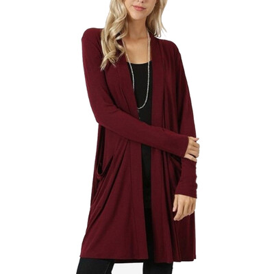 

Womens Cardigans Simple Slim Pure Color Long Sleeve Pocket Casual Coat Outwear