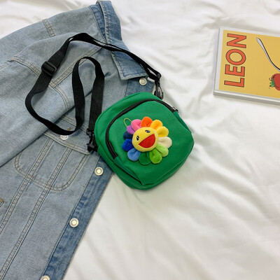 

Casual wild shoulder bag 2019 new fashion slung small square bag cartoon cute colorful sun flower canvas bag