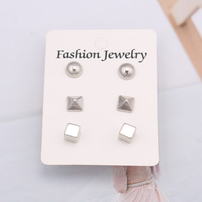 

European Trendy Sweet Ball Cube Cross Stud Earring Set for Women Brinco Gold Silver Color Cheap Jewelry oorbellen Cute Girl Gift