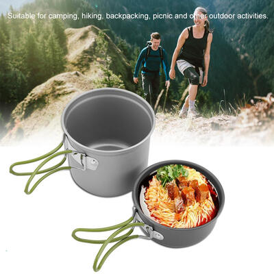 

Greensen 2Pcsset Portable Aluminum Pot Cookware Outdoor BBQ Travel Camping Picnic Aluminum Pot Portable Outdoor Cookware