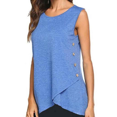 

Nomeni Womens Solid Side Buttons Short Sleeve Casual Crew Neck Slim T-Shirt Tops Blouse