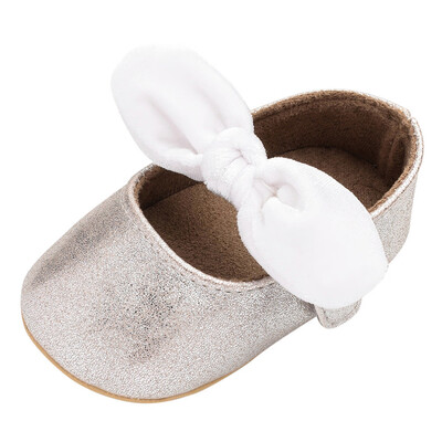 

Newborn Baby Girl Solid Bow Soft Anti-slip Hook&Loop First Walker Princess Shoes