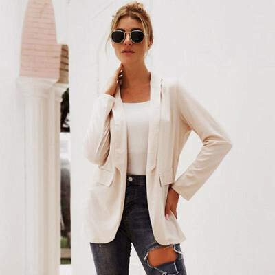 

Fashion Women Autumn Solid Color Suit Notched Collar Long Sleeve Splicing OL Casual Jacket Outerwear
