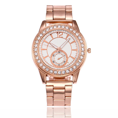 

New alloy steel belt womens watch full diamond single eye three