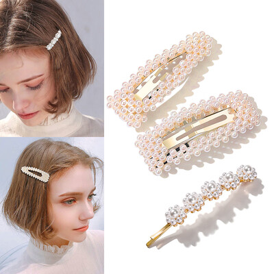 

Beauty skin pearl hairpin 3 combination gold MF8742 side clip BB clip Korean net red girl hairpin clip headgear side hairpin hollow word clip