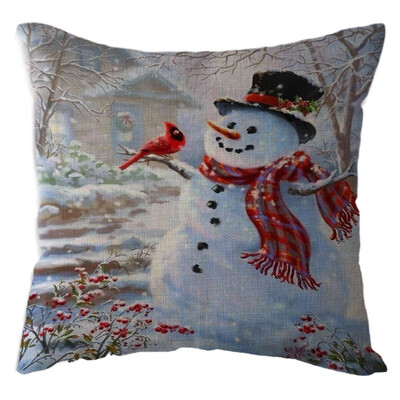 

Tailored Christmas Snow House Pillow Case Linen Sofa Throw Cushion Cover Home Decor