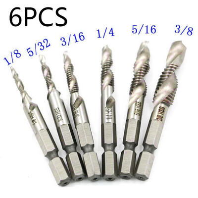 

6Pcs 14 Hex Shank High Speed Steel Spiral Screw Thread Taps Drill Bit Tool Set