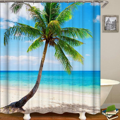 

Shower Curtain Seaside Scenery Printed Blackout Curtains Waterproof Mildew-proof Bathroom Curtain 71"x71