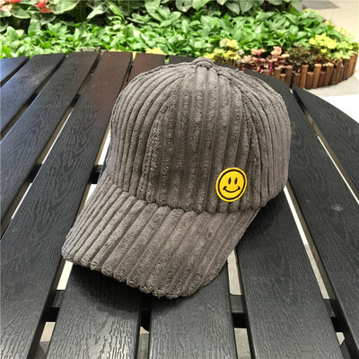 

Hat women fallwinter casual couples Joker corduroy baseball cap smiley face embroidery Korean student Cap male tide