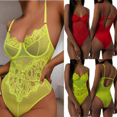 

US Women Sexy Lingerie Nightwear Strappy V-neck One Piece Bodysuit Lace Babydoll