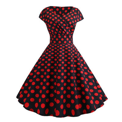 

Retro Dots Print Sleeveless Tunic Swing Dress Elegant Women Maxi Dresses