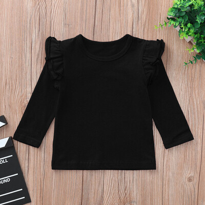 

Toddler Baby Girls Long Sleeve Ruffles Candy Color Tops Solid T Shirts Clothes