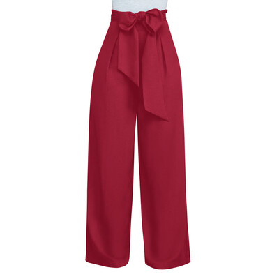

Womens Ladies Palazzo Wide Leg Trousers High Waist Lace Up Loose Culottes Pants
