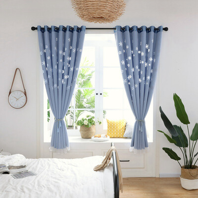 

100x200cm Snow Double Punch High Shading Hollow Layer Curtain for Home Sleeping Room Living Room Water washable