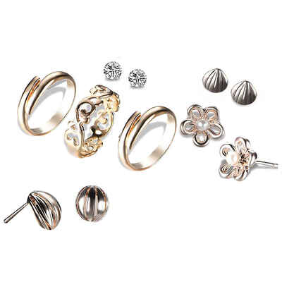 

Women Jewelry Set Shell Flower rhinestone Ear Studs Hollow Sing Lap Shinning Rhinestone Rings