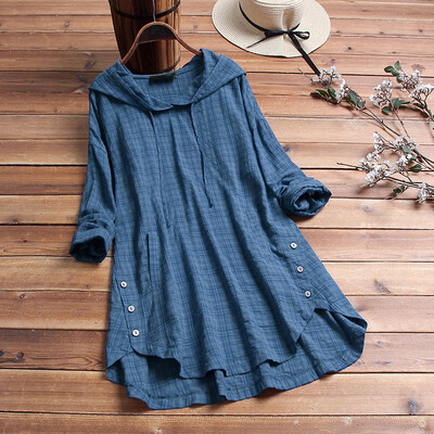 

Women Hooded Tops Long Sleeve Button Solid Color Casual Loose Shirts Hoodie