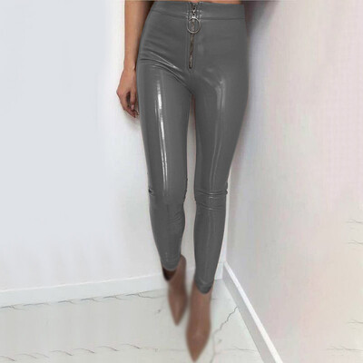 

Women Wetlook Fashion Sexy Trousers Solid Color Zipper Tight Slim Leggings Pants