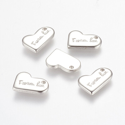 

304 Stainless Steel Charms Heart with Word Forever Love Stainless Steel Color 10x14x2mm Hole 1mm
