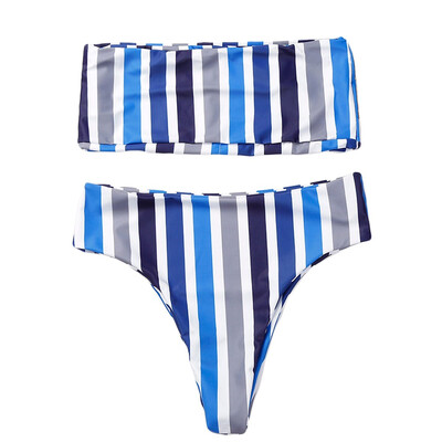 

Saidsome Women Stripe Print Bikini Set Push-Up Padded Swimwear Wrapped Chest Swimsuit
