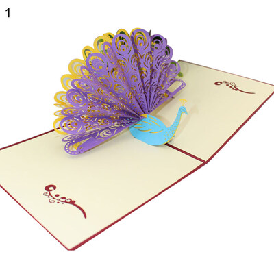 

3D Pop Up Greeting Card Hollow Peacock Design Birthday Anniversary Easter Card