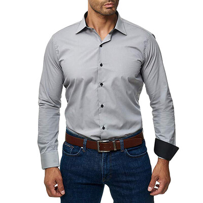 

Tailored Mens Euro-American Business Casual Pure Color Lapel Long Sleeve Shirt Tops