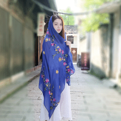 

Embroidered linen flowers Nibel cotton&linen scarf air conditioning sunscreen dual-use spring&summer silk scarf female national wind shawl