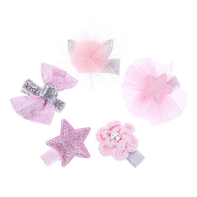 

5pcsSet Glitter Sequins Bow Star Flower Hairpins Kids Baby Girl Hair Clips