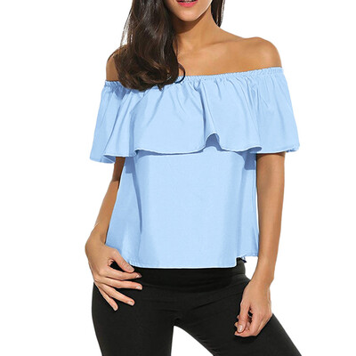 

Starmoon Womens Off Shoulder Ruffles Solid Casual Blouse Loose Shirt Tops