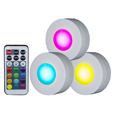 

Colorful LED Multicolored Under Cabinet Stage Lamp Puck Light with Remote Control Brightness Adjustable Dimmable Timing for Cloakr