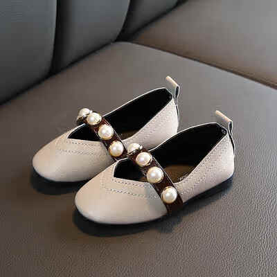 

Baby Girls Breathable Pearls Design Anti-Slip Shoes Princess Flats Toddler Soft PU Soled Walkers Shoes for Children Size 21-30