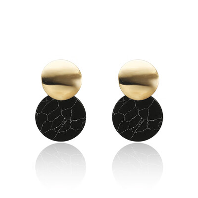 

Unique Black White Stud Earrings Trendy Gold Color Round Metal Statement Earrings for Women New Arrival Boho Fashion Jewelry