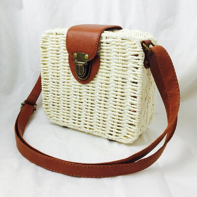 

Multicolor Candy Color Women Use Handmade Straw Bag Mini Size Shoulder Beach Crossbody Handbags for Girl