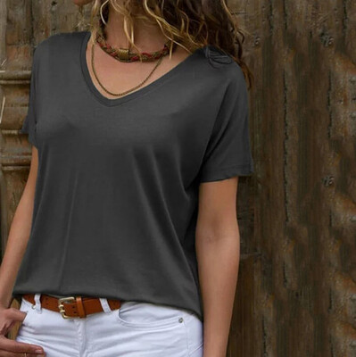 

Starmoon Women Fashion Solid Loose V-Neck Short Sleeve Casual Top Blouse T-Shirt