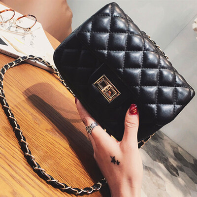 

2017 new bags rhombic chain handbags Korean version of embroidered line shoulder bag Messenger bag fashion trend