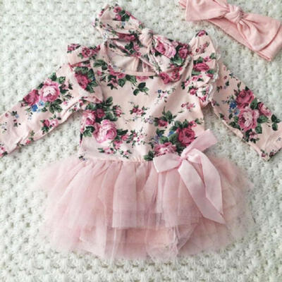

Baby Girl Infant Casual Floral Lace Tulle Romper Jumpsuit 2Pcs Outfits Clothes
